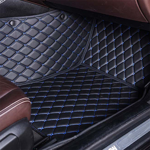 Black & Blue  Diamond Stitching Custom Car Floor Mats