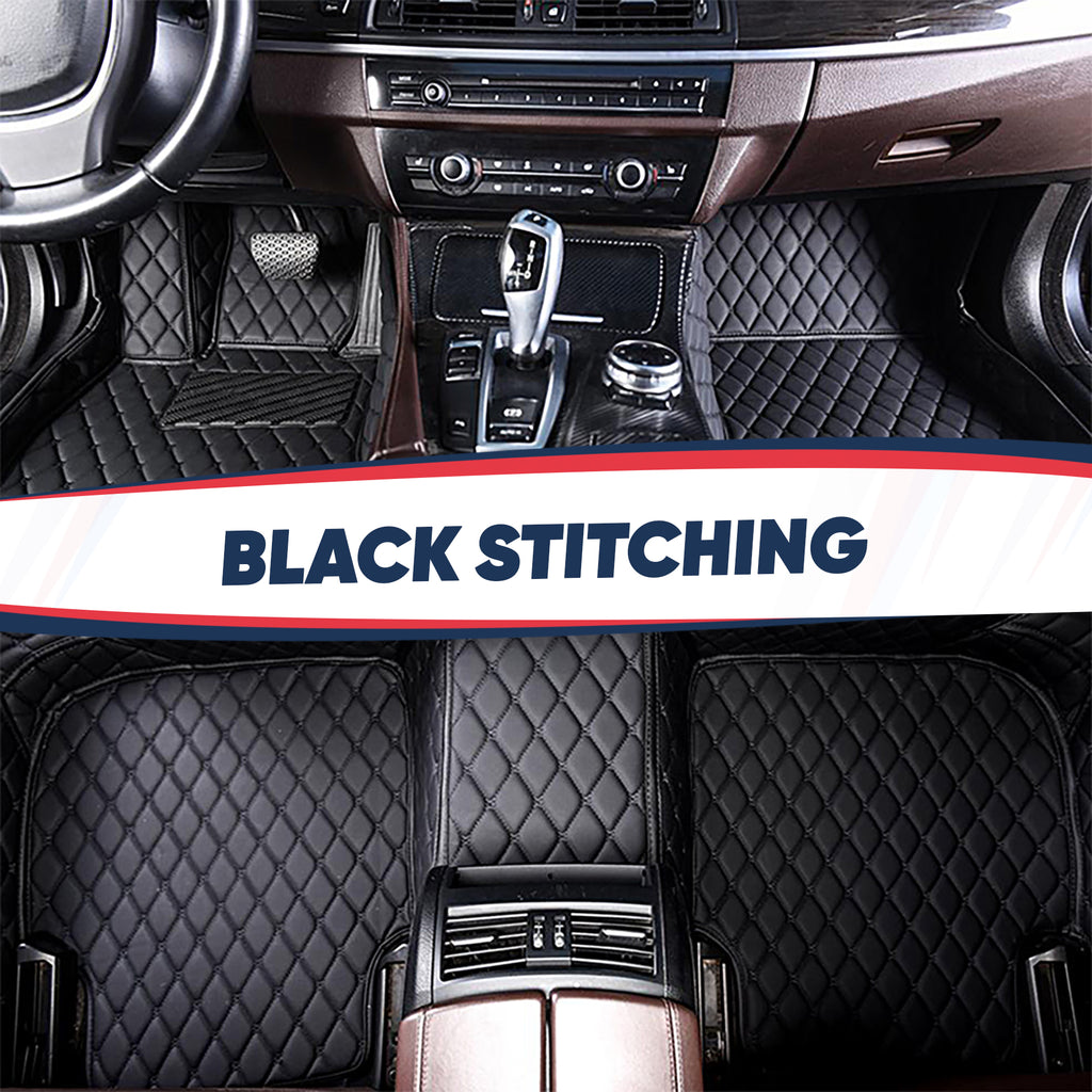 Black and Black Diamond Stitching Custom  Car Mats Set