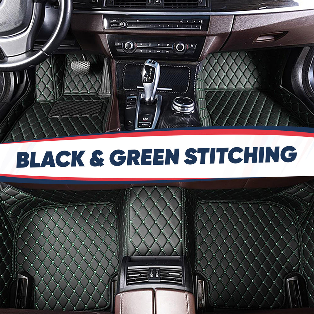 Black & Green   Diamond Stitching Custom Car Floor Mats