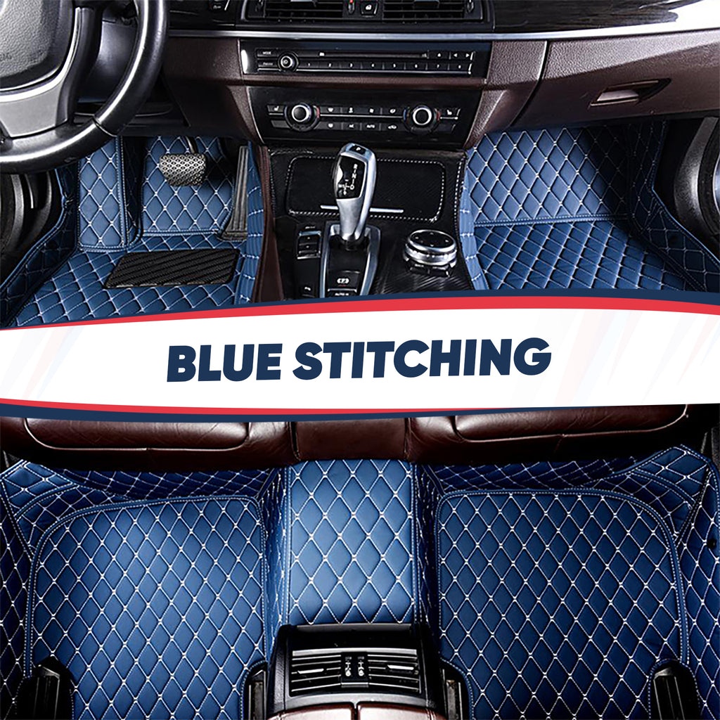 Blue and  Beige Lines  Diamond Stitching Custom Luxury Car Mats Set