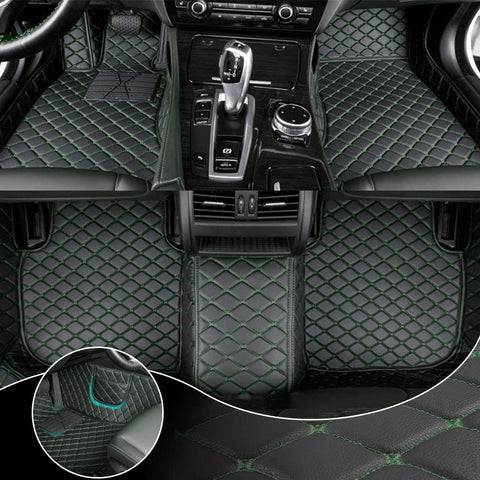 Black & Green   Diamond Stitching Custom Car Floor Mats