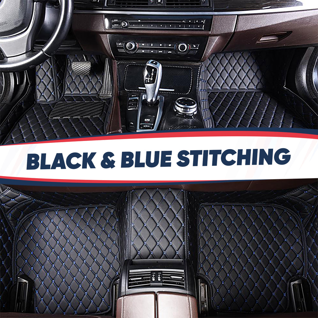 Black & Blue Diamond Stitching Custom Car Mats Set