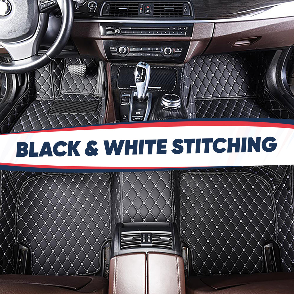 Black and White Stitching Car Mats Set - Diamond Car Mats